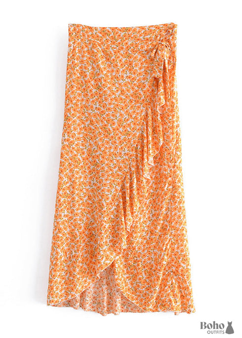 Faldas bohemias cruzadas, margaritas en color azafrán para mujer